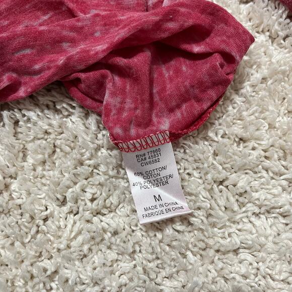 Chaser Medium Pink Bohemian Chic Sheer Burnout Raw Cold Shoulder Long Sleeve Top - Picture 4 of 6